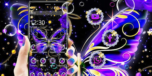 Purple Glitter Diamond Butterfly Theme screenshot 5