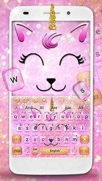 Pink Glitter Unicorn Cat Keyboard Theme screenshot 1