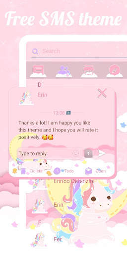 SMS Theme Unicorn Pink message screenshot 4