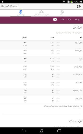 Bazar360 نرخ لحظه ای ارز و سکه screenshot 6
