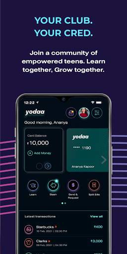Yodaa: Smart-Money App and Card for Teens स्क्रीनशॉट 2