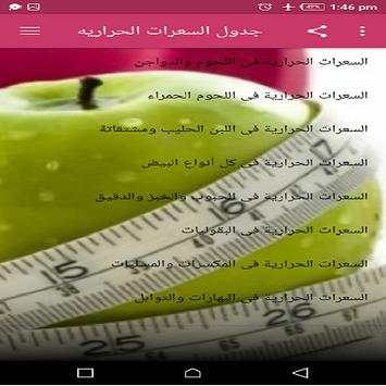 جدول السعرات الحراريه 2 تصوير الشاشة