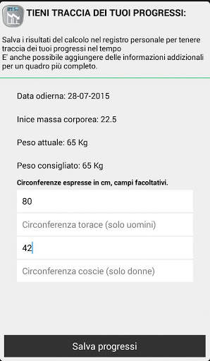 Calcolo peso ideale BMI screenshot 2