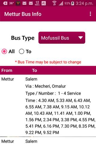 Mettur Bus Info screenshot 1