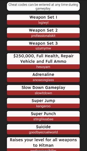 Cheat Codes for San Andreas screenshot 1