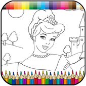 Princess coloring kids paint icon