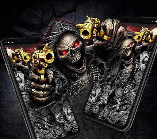 Gold Fire Gun Warrior Skull Theme screenshot 3