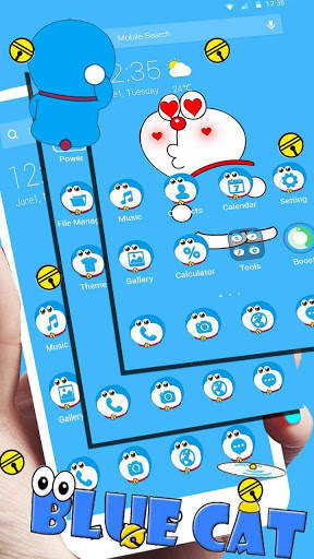 Kawaii Blue Cat  APUS Launcher Theme screenshot 4
