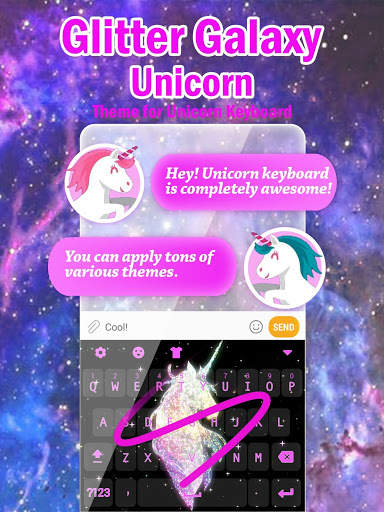 Glitter Galaxy Unicorn Keyboard Theme for Girls screenshot 1