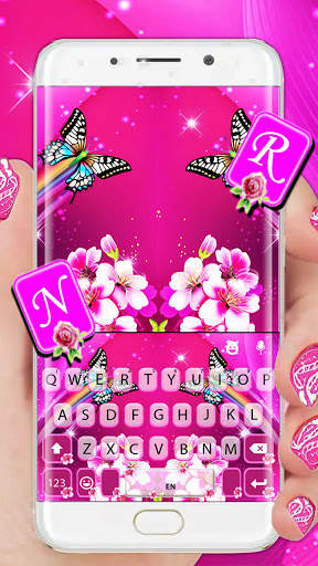 Pink Flower Butterfly Keyboard Background screenshot 1