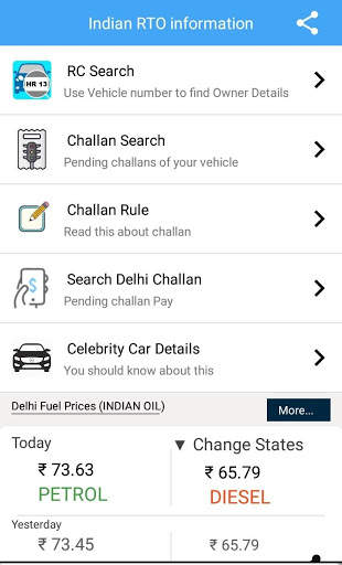 RTO Vehicle owner details and Challan information screenshot 1