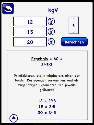 Berechnung ggT kgV Primfaktorzerlegung Zahlen LITE screenshot 7