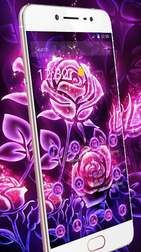 Pink Glitter Neon Roses Theme screenshot 2