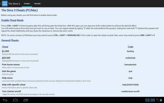 Cheats for The Sims screenshot 4