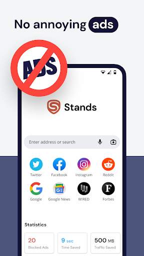 Stands: Fast AdBlocker Browser screenshot 1