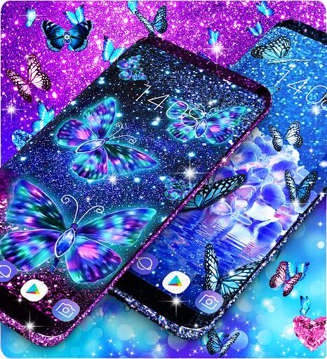 Blue glitz butterfly wallpaper screenshot 2