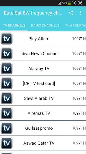 EutelSat 8W Frequency Channels screenshot 1