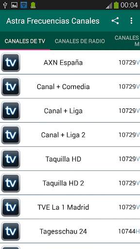 Frecuencias Canales ASTRA screenshot 1
