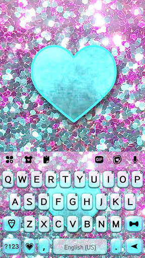 Glitter Cyan Heart Keyboard Background screenshot 5