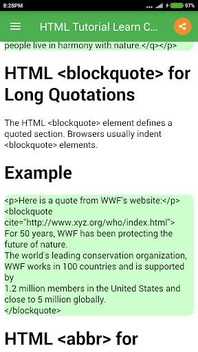 HTML Tutorial Code Tags CSS скриншот 5