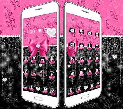 Pink Bow Glitter Feather Launcher Theme screenshot 2
