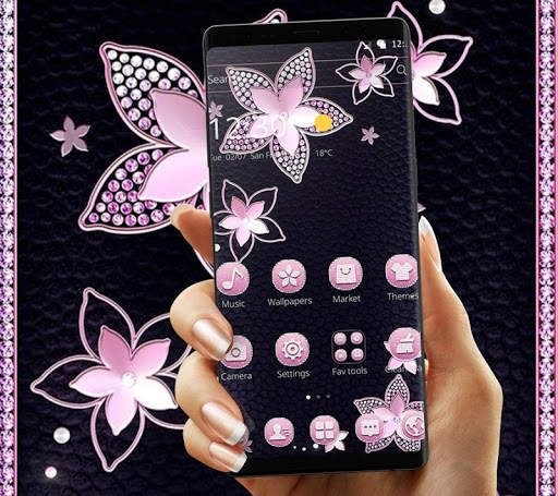 Pink Flower Diamond Black Theme screenshot 1