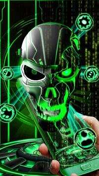 Neon Green tech Skull 3D Theme screenshot 3