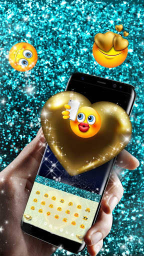 Blue Sparkle Gold Heart Keyboard скриншот 3