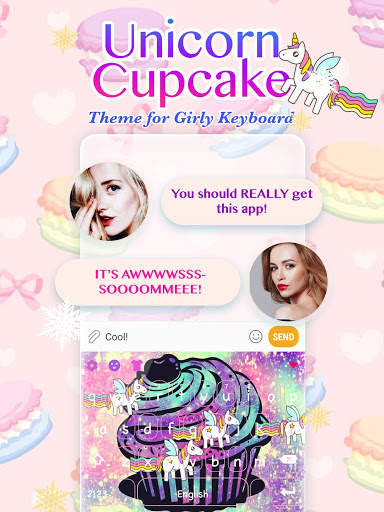 Unicorn Cupcake Keyboard Theme for Girls screenshot 1