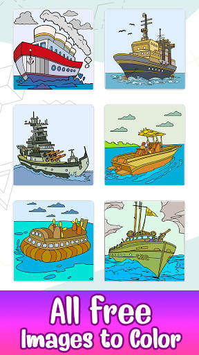Aquatic Vehicles Paint by Number - Glitter   Color screenshot 1