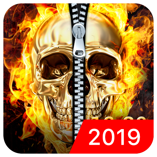 Skull &amp; zipper style lock screen أيقونة
