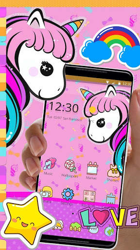 Cute Pink Cartoon Unicorn Theme screenshot 3