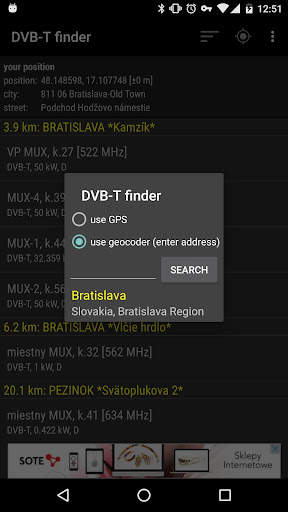 DVB-T finder screenshot 2