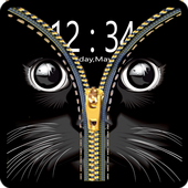 Zipper lock screen black cat icon