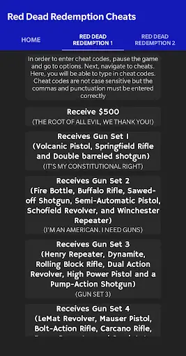 Cheat Codes for Red Dead Redemption 1 & 2 screenshot 2