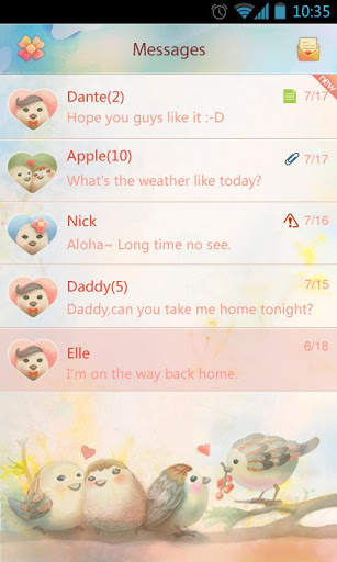 GO SMS Pro Lovebird Theme EX 3 تصوير الشاشة