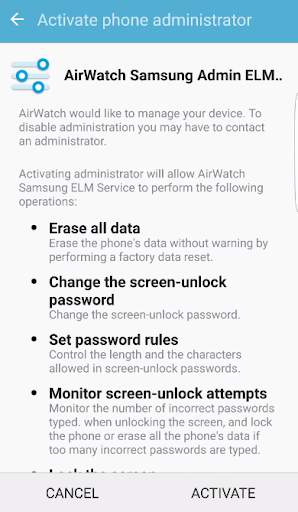 AirWatch Samsung ELM Service screenshot 1