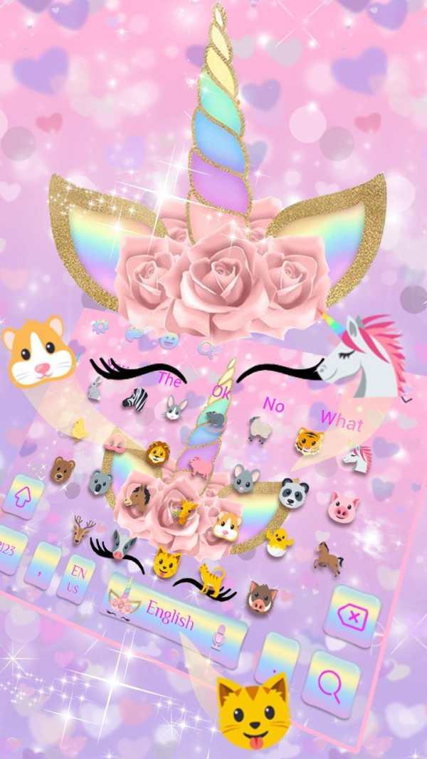 Pink Flower Unicorn Keyboard Theme screenshot 2