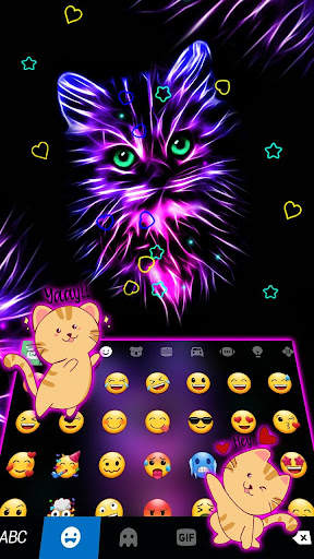 Purple Neon Cat Keyboard Theme screenshot 3