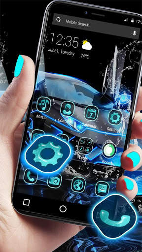 Blue Neon Sports Car APUS Launcher Theme screenshot 3