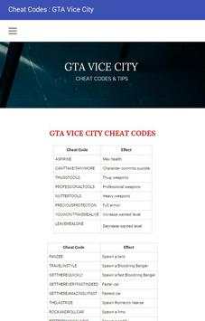 Cheat Codes : GTA Vice City screenshot 2