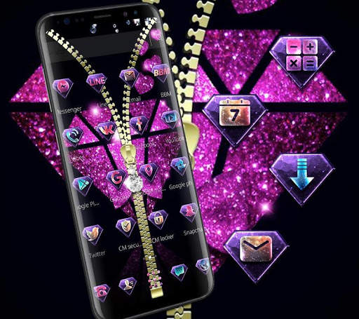 Violet Glitter Diamond Zipper Theme screenshot 4