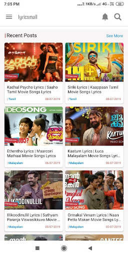 Malayalam, Tamil, Telugu Songs Lyrics | Lyricsmall screenshot 1