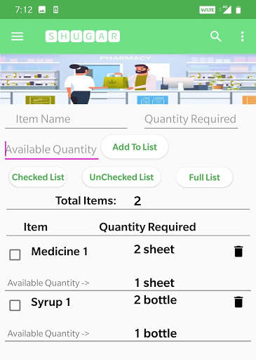 SHUGAR grocery shopping app - item checklist notes screenshot 3