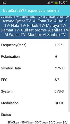 EutelSat 8W Frequency Channels screenshot 5