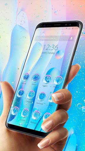 Blue Transparent Water Droplets-APUS Launcher screenshot 1