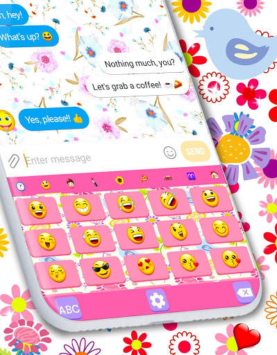 Doodle Flowers Keyboard 🌼 Pink Spring Theme screenshot 3