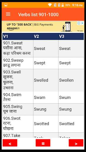 verbs forms list with Hindi meaning - V1 V2 V3 screenshot 4