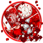 Red Valentine Rose Clock Keyboard Theme icon