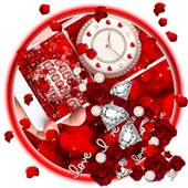 Red Valentine Rose Clock Keyboard Theme 10001002